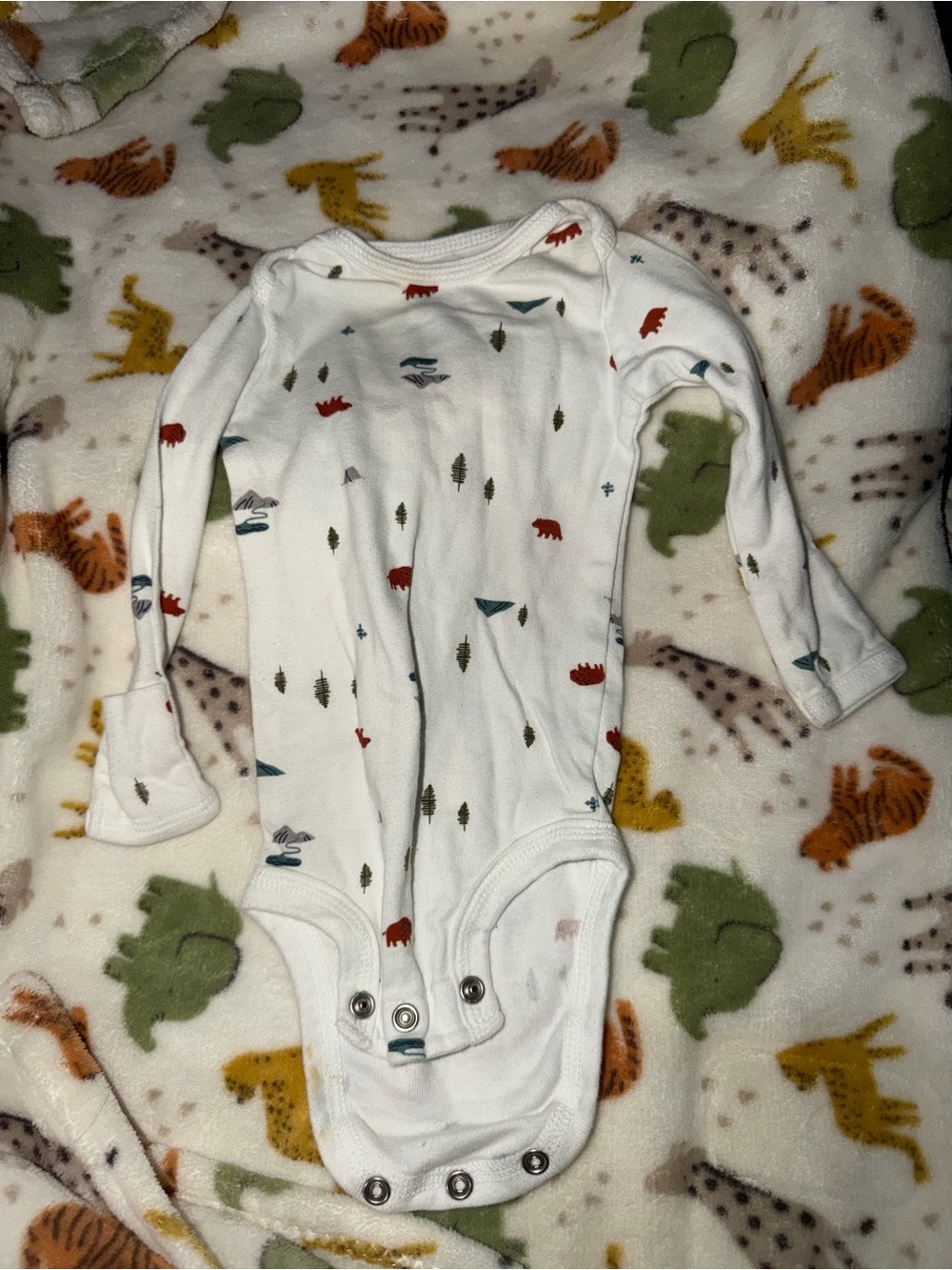 Carter's White Long-Sleeve Baby Bodysuit with Tiny Woodland Motifs